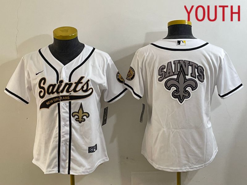 Youth New Orleans Saints Blank White Joint Name 2024 Nike Limited NFL Jersey style 6